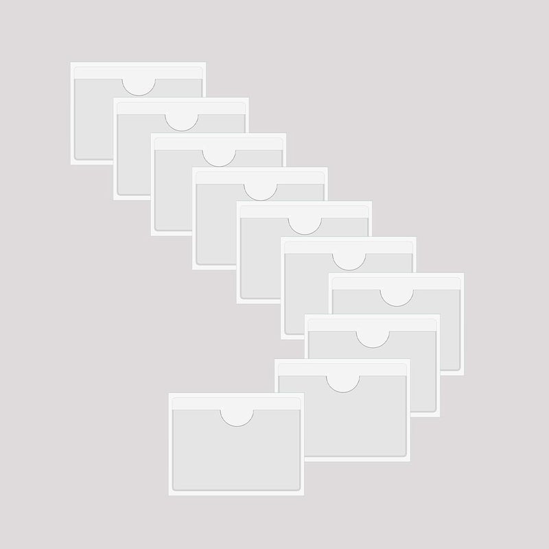 Baitoo Adhesive Clear Pockets,Self Adhesive Clear Label Pockets Adhesive Card Folder Plastic Pockets Holders Sleeves for Index Cards Planners Cabinet Shelves Photo Cd,10Pieces (115x77mm) - Image 1